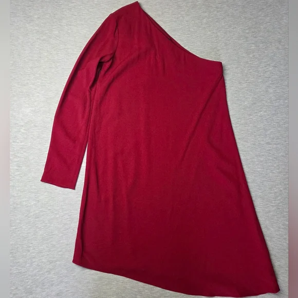 Theory Sintsi One Shoulder Crimson Asymetrical Dress Size 2 - Picture 3 of 6